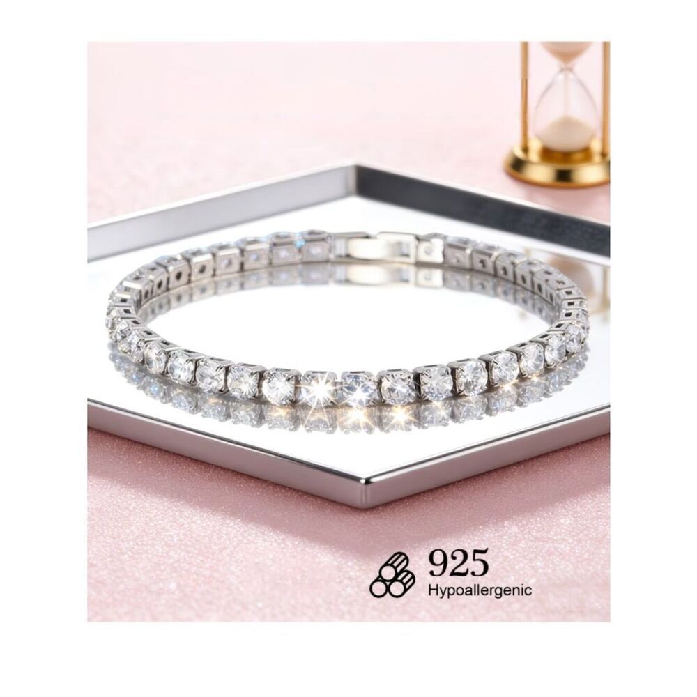 NWT CZ Tennis Bracelet Round Brilliant Cut 5mm S925 Sterling Silver